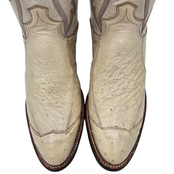 Sanders Boots Other - Vintage Cowboy Boots Quill Ostrich Cream Ivory Sanders Men's 7.5D Western Boots